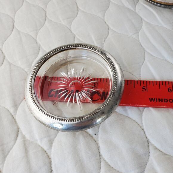VNTG 1950s Leonard Silverplated Crystal Coasters Italy Set of 4 Starburst Glass - Picture 6 of 7